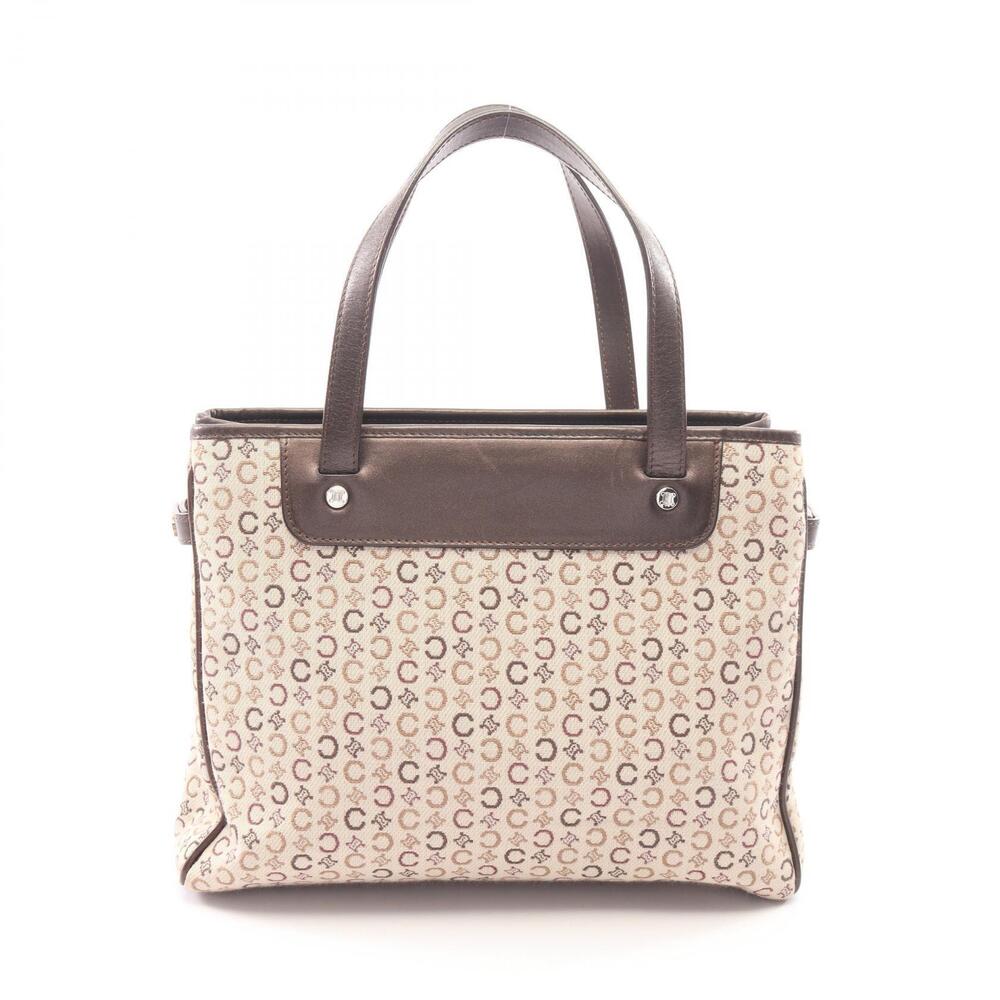 Celine C Macadam Handbag Canvas Leather Beige Cream Brown